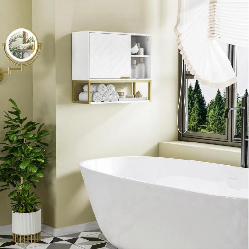 Armario de Pared para Baño con Puerta Estante Ajustable y Almacenamiento Inferior 60x20x51 cm Blanco [3]