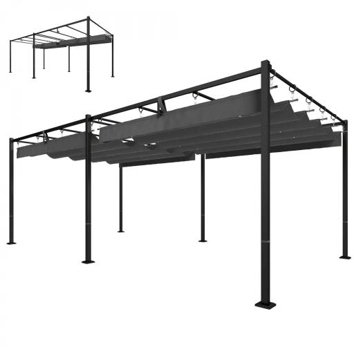 Pérgola de Jardín 6x3 m con Techo Retráctil Protección UPF50+ Drenaje Cenador de Jardín para Patio Exterior Gris Oscuro [8]
