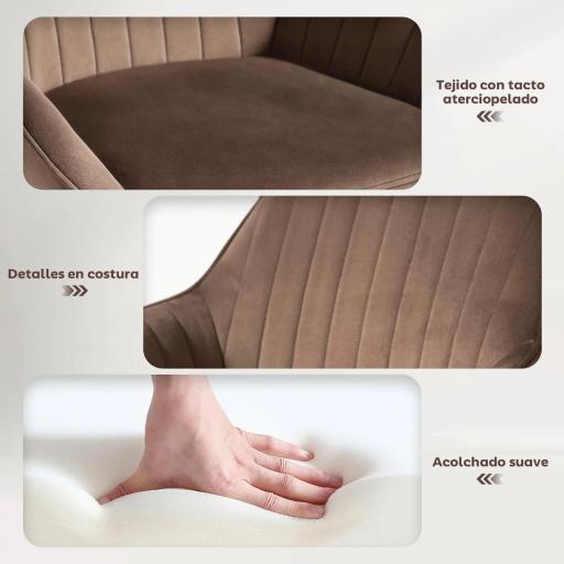 Juego de 2 Taburetes de Bar Giratorios Altura Ajustable 62-83 cm Tapizada en Terciopelo Respaldo y Reposapiés Marrón [4]