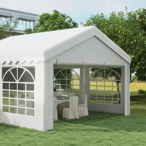 Carpa para Fiesta Cochera Gazebo 4x4m Pergola Cenador Pabellón 4 Paneles Laterales 6 Ventanas Anti-UV para Eventos Bodas Acero PE Blanco [4]