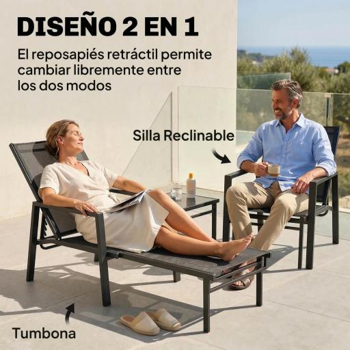 Tumbona Plegable con Reposapiés Retráctil Respaldo Ajustable 5 Niveles Tela de Textilene Marco Acero Gris Oscuro [3]