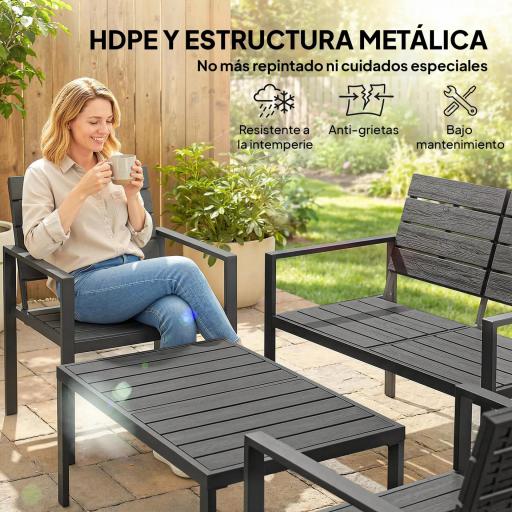Conjunto de Muebles de Jardín para 4 Personas con Sofá de 2 Plazas 2 Sillones Mesa de Centro Negro [2]
