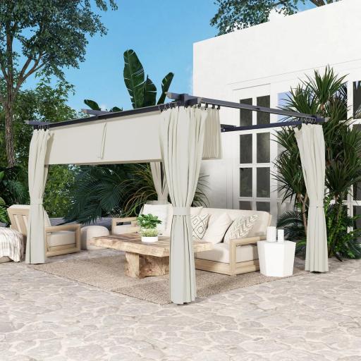 Pérgola con Techo Retráctil 4x3 m Cenador con Paredes Laterales Anti-UV Resistente al Agua para Jardín Patio Crema [4]