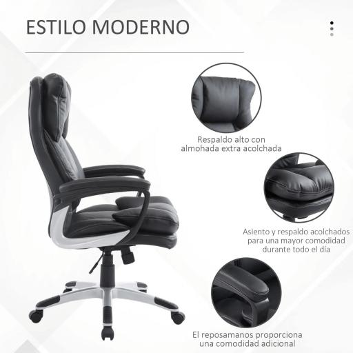 Silla Ejecutiva de Escritorio Silla de Despacho con Ruedas y Reposabrazos Altura Ajustable 66x71x110-120,5 cm Negro [5]