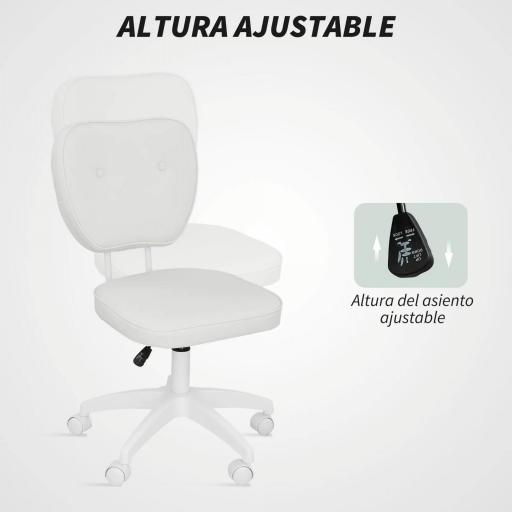 Silla de Oficina Giratoria Tapizada en PU con Altura Ajustable Sin Brazos Carga 120 kg 46x59x82-92 cm Blanco [2]