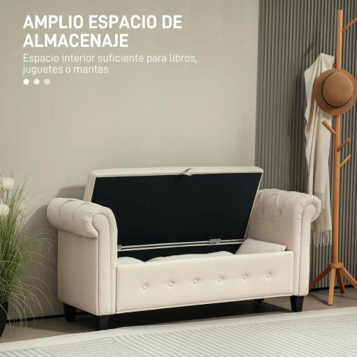 Banqueta de Almacenaje con Reposabrazos Enrollados para Dormitorio Salón Pasillo 146,5x49x74,5 cm Beige [4]