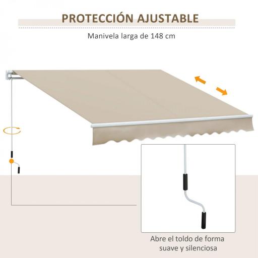 Toldo para Balcón 350x250 cm con Manivela de Metal Impermeable y Anti-UV para Jardín Terraza Ventanas Crema [3]