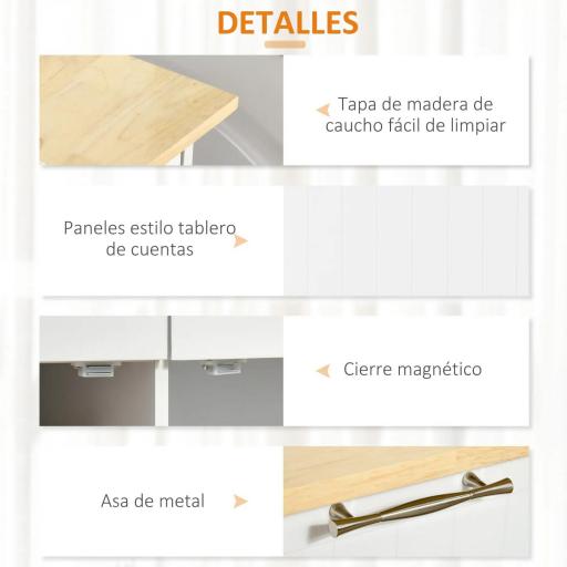 Mueble Auxiliar de Cocina con Ruedas 2 Cajones 2 Puertas Estante Ajustable y Toallero 104x46x91 cm Blanco [3]