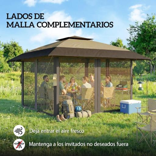 Carpa Plegable 4x4 m Pop-up con Doble Techo 4 Laterales de Malla Altura Ajustable Bolsa Transporte UPF30+ Caqui [7]