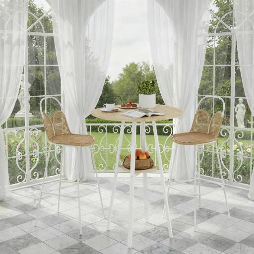 Mesa Alta Cocina Redonda con Estante de Almacenamiento Moderna para 2 Personas 55x55x95 cm Madera Natural y Blanco [6]