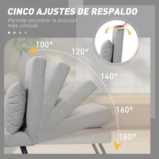 Sofá Cama Individual Plegable Sofá Cama Convertible 4 en 1 Respaldo Ajustable de 5 Niveles y Almohada 63x73x81 cm Gris [4]
