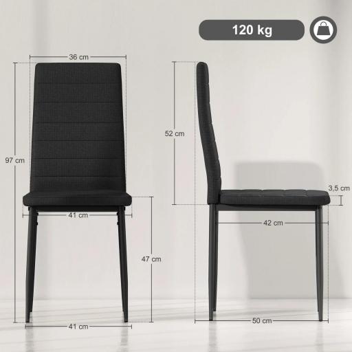 Pack de 6 Sillas de Comedor Modernas Tapizadas en Lino Sintético con Respaldo Alto y Patas de Metal 41x50x97 cm Negro [1]