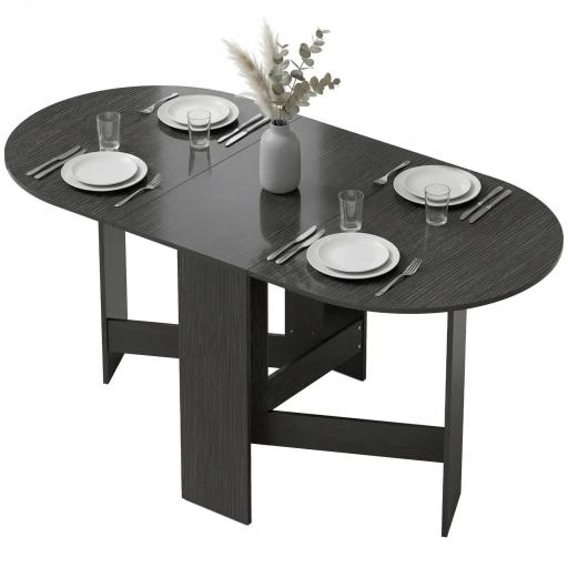Mesa de Cocina Plegable con Alas Abatibles Mesa de Cocina Plegable de Forma Ovalada Estilo Moderno 163x80x75 cm Negro [10]