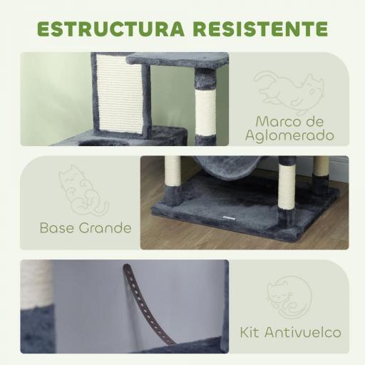 Árbol Rascador para Gatos Grande Altura 206 cm con Múltiples Niveles Cuevas Bolas Colgantes y Hamacas Gris Oscuro [3]