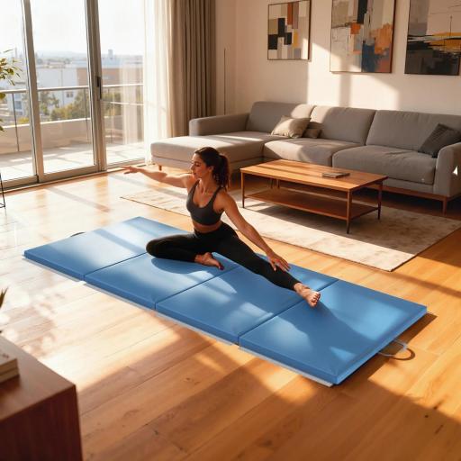 Colchoneta Gimnasia Plegable de Grosor 5 cm con Asas de Transporte para Yoga Aeróbic 240x120x5 cm Azul Claro [2]