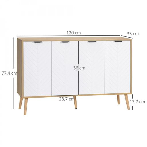 Mueble Buffet Auxiliar con Estantes Ajustables 2 Armarios y Antivuelco Carga 50 kg 120x35x77,4 cm Blanco y Natural [1]