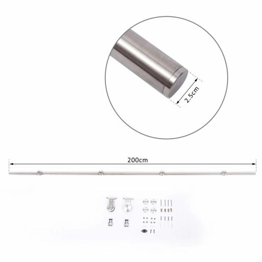 Kit de Herrajes de Acero Inoxidable para Instalación de Puerta Corredera de Madera Ø2,5x200 cm Plata [1]