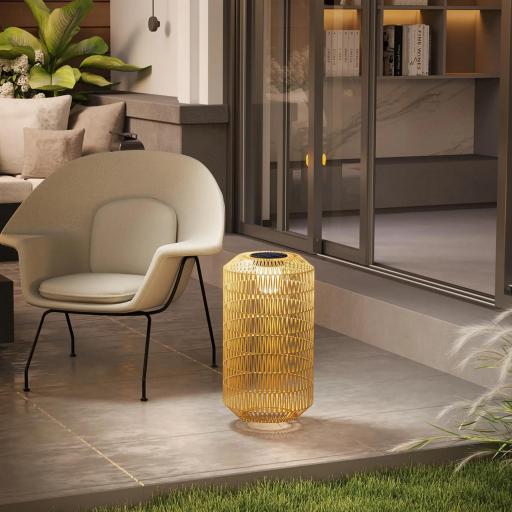 Lámpara de Jardín de Ratán Sintético con Luces LED Encendido y Apagado Automático Diseño Bohemio Ø30x55 cm Natural [7]