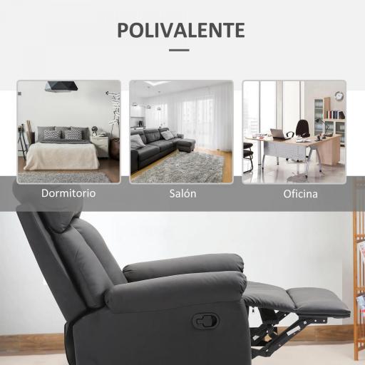 Sillón Relax Reclinable hasta 150° Tapizado en PU Butaca de Salón con Reposapiés Retráctil Respaldo Alto Resposabrazos para Dormitorio 80x97x107 cm Negro [5]