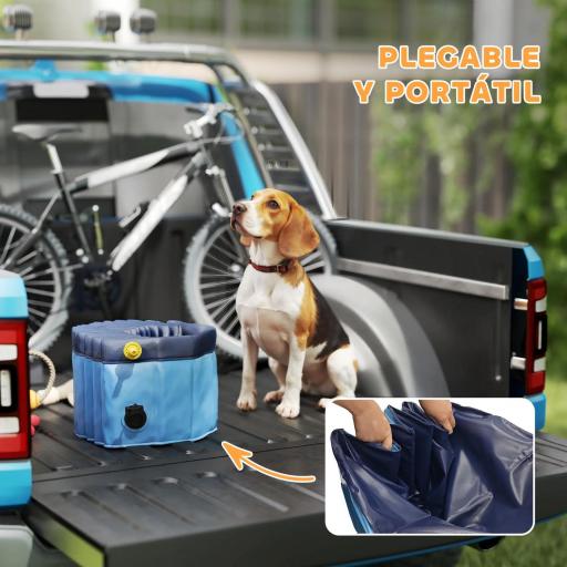 Piscina para Perros Medianos y Pequeños Plegable con Aspersor de PVC Antideslizante Resistente Ø100x30 cm Azul Claro [6]