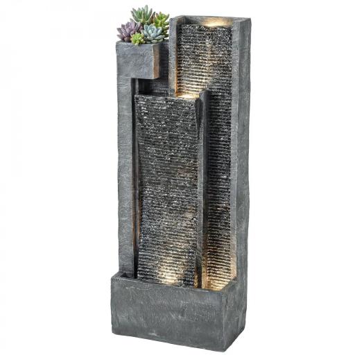 Fuente de Jardín con Luces LED Maceta y Bomba Fuente Decorativa en Cascada de 5 Niveles 38x19x101 cm Gris Oscuro [9]