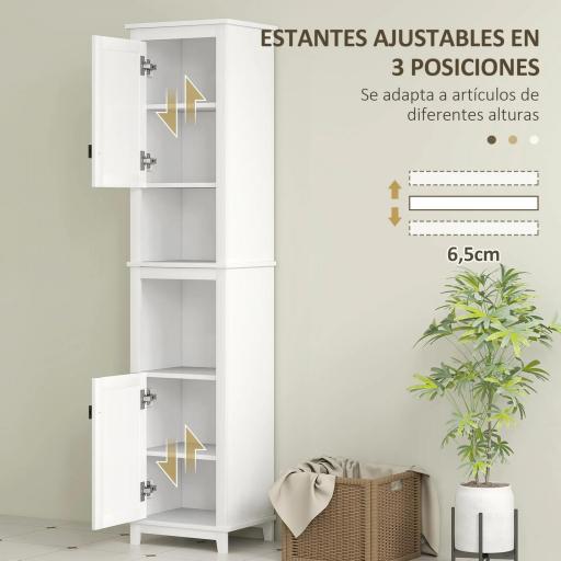 Columna de Baño con Estantes Ajustables 2 Puertas con Frontal de Ratán y 2 Compartimentos 40x30x167,5 cm Blanco [5]