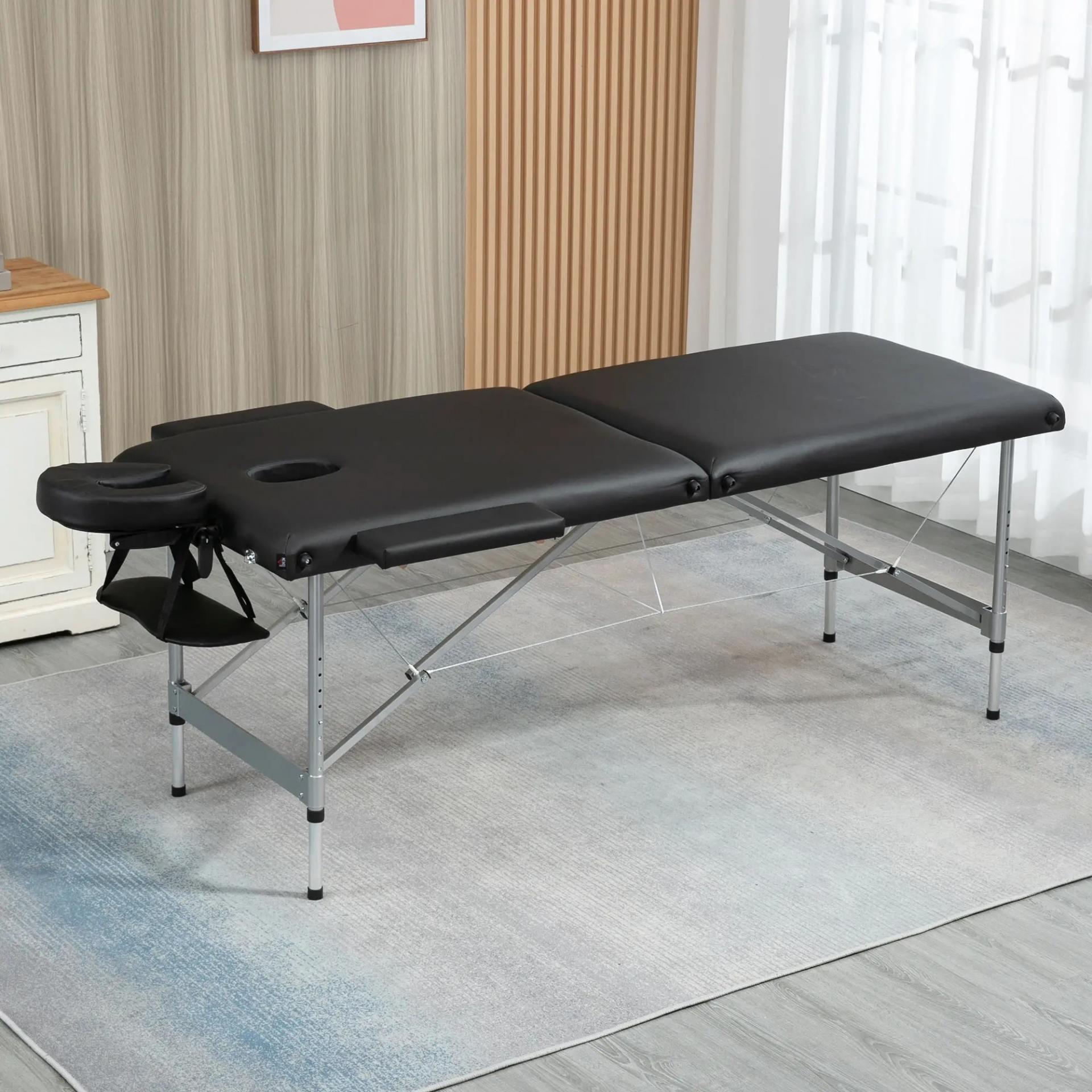 Camilla de Masaje Plegable con Altura Ajustable en 7 Posiciones Reposacabezas y Apoyabrazos 186x71x62-83 cm Negro