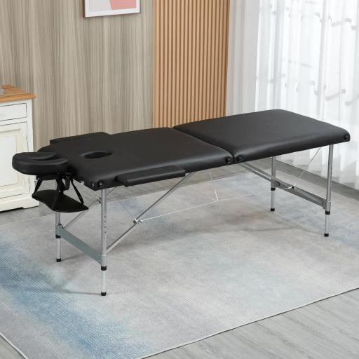 Camilla de Masaje Plegable con Altura Ajustable en 7 Posiciones Reposacabezas y Apoyabrazos 186x71x62-83 cm Negro