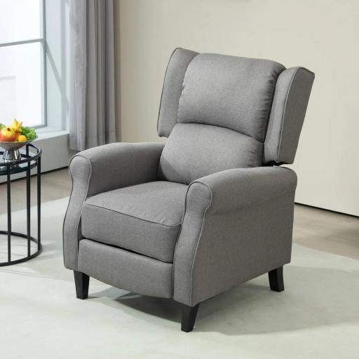Sillón Relax Reclinable Manual Tapizado en Lino Sintético con Reposapiés Retráctil Carga 150 kg Gris