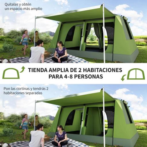 Tienda de Camping para 4-8 Personas con Mosquitera Gancho y Bolsa de Transporte Anti-UV 405x305x225 cm Verde [2]