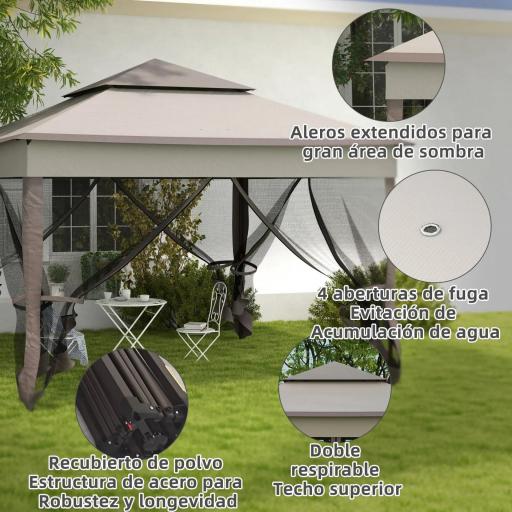 Carpa Plegable Gazebo 3,3x3,3 m con 4 Paredes Laterales de Malla Anti-UV y Bolsa de Transporte Gris [5]