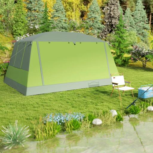 Tienda de Camping para 4-8 Personas con Mosquitera Gancho y Bolsa de Transporte Anti-UV 405x305x225 cm Verde [6]