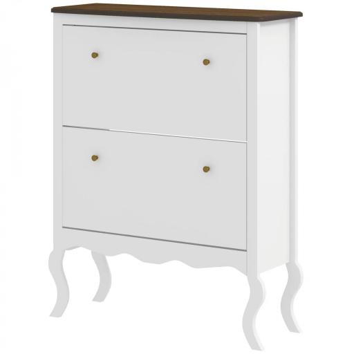 Zapatero Estrecho con 2 Cajones Abatibles Estantes Ajustables para 16 Pares de Zapatos 84x29x109 cm Blanco [9]