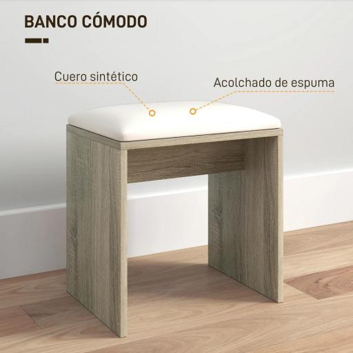 Tocador de Maquillaje con Taburete Espejo Estantes Abiertos Cajón y Estante Ajustable Anti-vuelco Natural y Beige [5]
