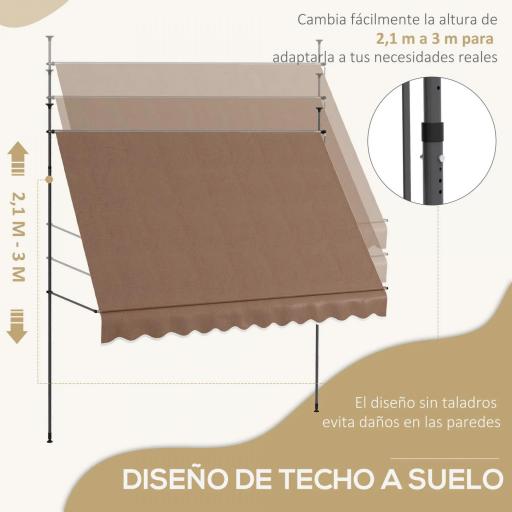 Toldo Manual Retráctil con Manivela 300x120x210-300 cm con Altura Ajustable Impermeable y Anti-UV Café [10]