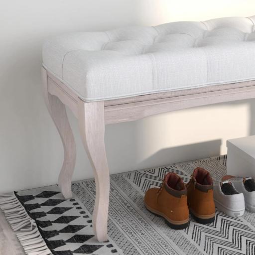 Banco para Pie de Cama con Pies de Madera y Asiento Acolchado Carga 120 kg para Entrada Pasillo 110x37x49 cm Crema [6]