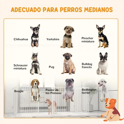Corralito para Mascotas de 8 Paneles 64x90 cm con Doble Cerradura Función de Bloqueo Auxiliar y Forma Bricolaje Blanco [5]