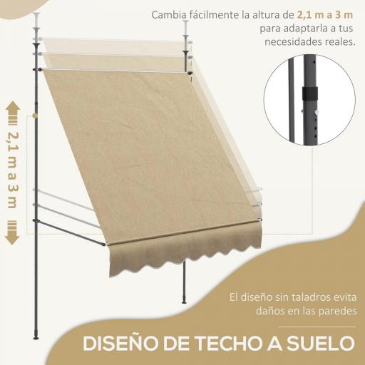 Toldo Manual Retráctil con Manivela 200x120x210-300 cm con Altura Ajustable Impermeable y Anti-UV Beige [2]