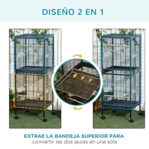 Jaula para Pájaros de 2 Niveles con Ruedas Bandejas Extraíbles Puertas Comederos Perchas 51,5x50x140 cm Negro [2]