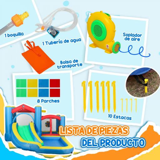 Castillo Hinchable 5 en 1 con Tobogán Piscinas y Canasta Incluye Inflador y Bolsa de Transporte 385x290x180cm Multicolor [1]
