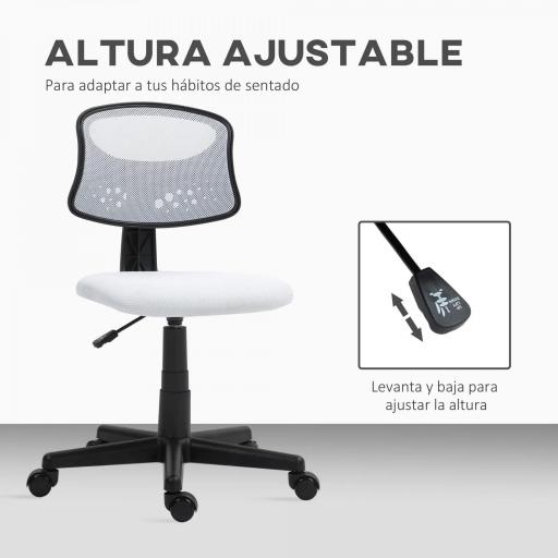 Silla de Oficina sin Brazos Silla de Escritorio Giratoria con Respaldo de Malla Transpirable Altura Ajustable Blanco [3]