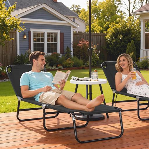 Tumbona Plegable Reclinable con Ángulo Ajustable de 5 Posiciones para Jardín Exterior Piscina Terraza Camping Carga 120 kg 188x56x28 cm Negro