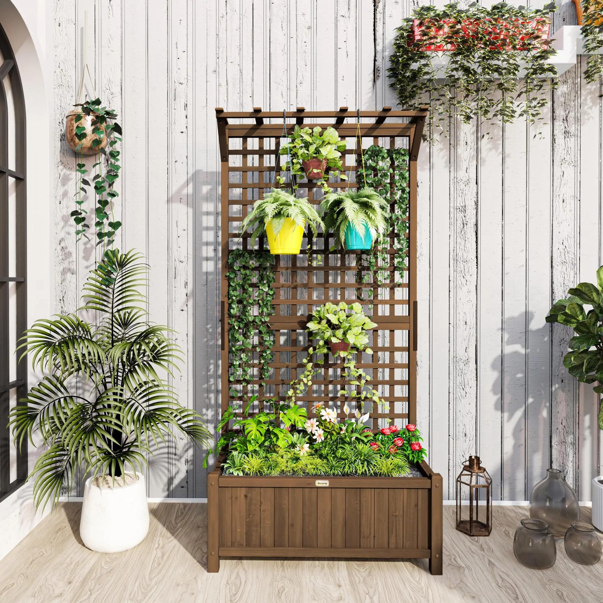 Jardinera con Celosía de Madera para Enredaderas Cultivo de Plantas para Patio Terraza 90x45x183 cm Marrón