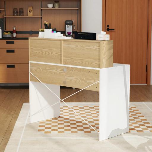 Escritorio 110x50x102,6 cm Mesa de Escritorio con 2 Compartimentos Abiertos y Estante Blanco y Madera Natural [7]