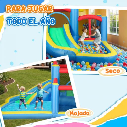 Castillo Hinchable 5 en 1 con Tobogán Piscinas y Canasta Incluye Inflador y Bolsa de Transporte 385x290x180cm Multicolor [5]