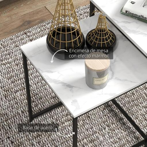 Mesas Auxiliares para Salón Mesas Nido de 3 Piezas con Efecto Mármol y Marco de Acero para Dormitorio Blanco [4]