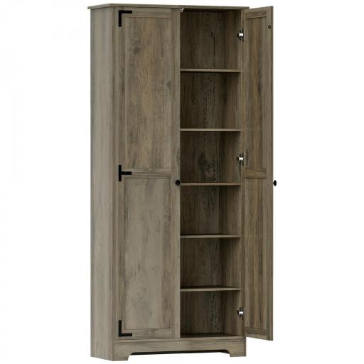 Alacena de Cocina con 2 Puertas y Estantes Ajustables para Comedor Salón 78x31,5x182 cm Marrón Grisáceo [8]