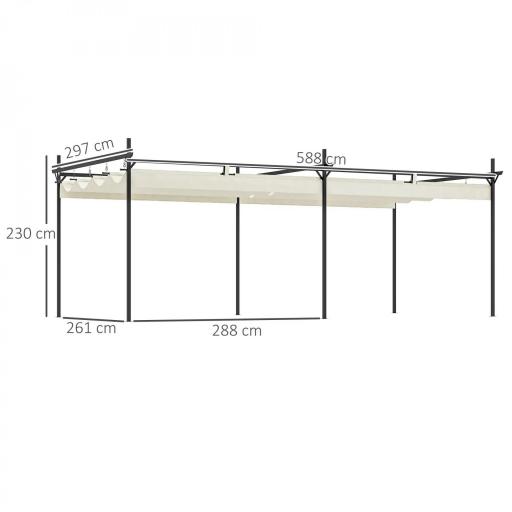 Pérgola con Techo Retráctil 6x3 m Cenador con Tela de Poliéster Anti-UV Resistente al Agua Crema [1]