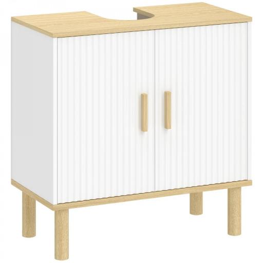 Mueble Bajo Lavabo con Estante Ajustable Armario para Lavabo sin Pedestal con Puertas Acanaladas 60x30x61 cm Blanco [8]
