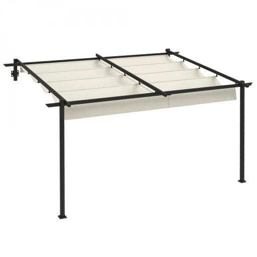 Pérgola 4x3 m Cenador de Jardín con Techo Retráctil de Poliéster y Marco de Acero Crema y Gris Oscuro [8]